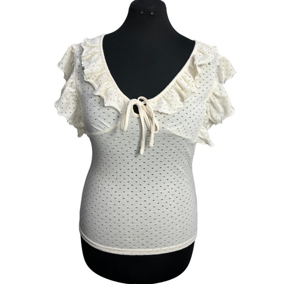 NWT Ivory Cream Voodoo Vixen Knit Ruffle Sleeve Francine Blouse Size LG - Picture 3 of 11